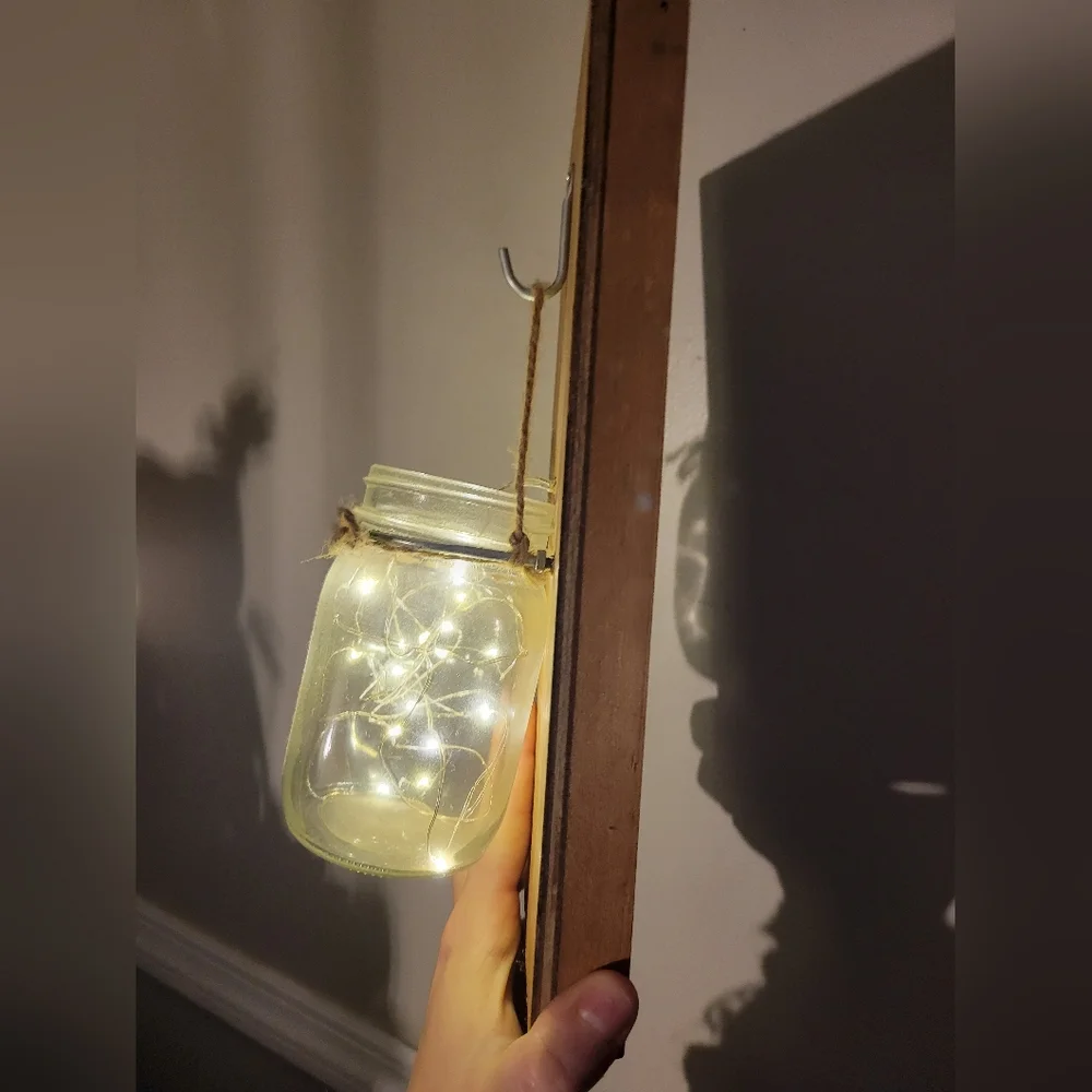 Wooden rustic jar fairy light sconce decor set x2 battery powered